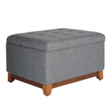 Benzara Textured Fabric Upholstered Wooden Ottoman With Button Tufted Top, Gray and Brown BM195800 Gray and Brown Wood, Plywood and Polyester BM195800