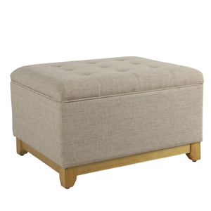 Benzara Button Tufted Fabric Upholstered Wooden Ottoman With Hinged Top Storage, Tan Brown BM195801 Brown Wood, Plywood and Polyester BM195801