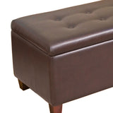 Benzara Leatherette Upholstered Wooden Bench With Button Tufted Hinged Top Storage, Brown BM195802 Brown Wood, Plywood and Faux Leather BM195802