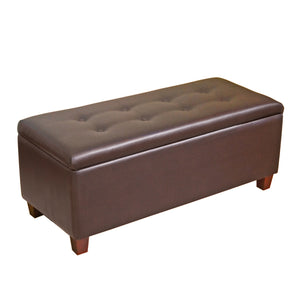 Benzara Leatherette Upholstered Wooden Bench With Button Tufted Hinged Top Storage, Brown BM195802 Brown Wood, Plywood and Faux Leather BM195802