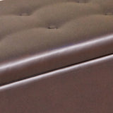 Benzara Leatherette Upholstered Wooden Bench With Button Tufted Hinged Top Storage, Brown BM195802 Brown Wood, Plywood and Faux Leather BM195802