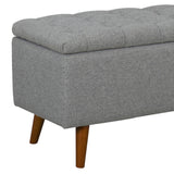 Benzara Tufted Storage Bench With Button Tufted Top, Hinged Seat Storage And Splayed Wood Feet, Light Gray BM195804 Gray Polyester, Cotton, Wood BM195804