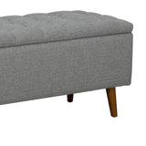 Benzara Tufted Storage Bench With Button Tufted Top, Hinged Seat Storage And Splayed Wood Feet, Light Gray BM195804 Gray Polyester, Cotton, Wood BM195804