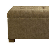 Benzara Textured Fabric Upholstered Bench With Button Tufted Hinged Lid Storage, Large, Brown BM195806 Brown Wood and Polyester BM195806