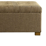 Benzara Textured Fabric Upholstered Bench With Button Tufted Hinged Lid Storage, Large, Brown BM195806 Brown Wood and Polyester BM195806