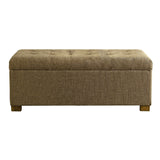 Benzara Textured Fabric Upholstered Bench With Button Tufted Hinged Lid Storage, Large, Brown BM195806 Brown Wood and Polyester BM195806