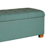 Benzara Polyester Upholstery Bench With Button Tufted Hinged Lid Storage And Wood Feet, Large, Teal BM195808 Blue Wood and Polyester BM195808