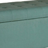 Benzara Polyester Upholstery Bench With Button Tufted Hinged Lid Storage And Wood Feet, Large, Teal BM195808 Blue Wood and Polyester BM195808