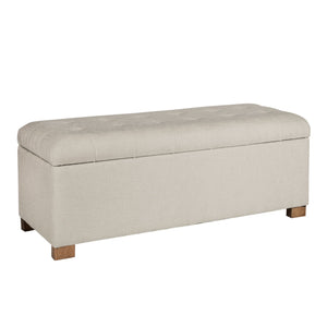 Benzara Polyester Upholstery Bench With Button Tufted Hinged Lid Storage And Wood Feet, Large, Light Gray BM195809 Gray Wood and Polyester BM195809