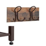 Benzara Wood and Metal Frame Hall Tree with 5 Dual Hooks, Rustic Brown and Black BM195868 Brown and Black Metal and MDF BM195868