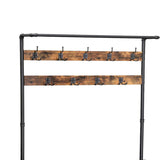 Benzara Metal Coat Rack with Wooden Bench and Two Wire Meshed Shelves, Brown and Black BM195871 Brown and Black Metal and Particle Board BM195871