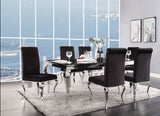 Benzara Fabric Upholstered Metal Side Chairs with Cabriole Style Legs, Black and Silver, Set of Two BM195933 Black and Silver Fabric, Stainless Steel and Composite Wood BM195933