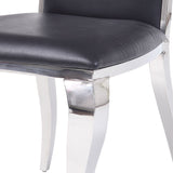 Benzara Leatherette Upholstered Metal Side Chairs with Cabriole Style Legs, Black and Silver, Set of Two BM195934 Black and Silver Composite Wood, Stainless Steel and Faux Leather BM195934