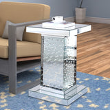 Benzara Wood and Mirror End Table with Faux Crystal Inlays, Clear BM195940 Clear Mirror, Glass, Faux Crystals and Composite Wood BM195940