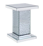 Benzara Wood and Mirror End Table with Faux Crystal Inlays, Clear BM195940 Clear Mirror, Glass, Faux Crystals and Composite Wood BM195940