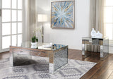 Benzara Wood and Mirror End Table with One Drawer, Clear BM195951 Clear Mirror, Glass, Faux Crystals and Composite Wood BM195951