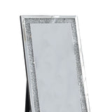 Benzara Faux Crystal Accented Wooden Floor Mirror, Clear and Silver BM195973 Clear and Silver Mirror, Glass, Faux Crystals and Composite Wood BM195973