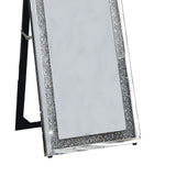 Benzara Faux Crystal Accented Wooden Floor Mirror, Clear and Silver BM195973 Clear and Silver Mirror, Glass, Faux Crystals and Composite Wood BM195973