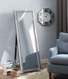 Benzara Faux Crystal Accented Wooden Floor Mirror, Clear and Silver BM195973 Clear and Silver Mirror, Glass, Faux Crystals and Composite Wood BM195973