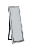 Faux Crystal Accented Wooden Floor Mirror, Clear and Silver