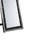 Benzara Rectangular Wooden Frame Floor Mirror with Faux Crystal Inlay, Black BM195975 Black Solid Wood, Faux Crystals and Mirror BM195975