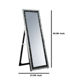 Benzara Rectangular Wooden Frame Floor Mirror with Faux Crystal Inlay, Black BM195975 Black Solid Wood, Faux Crystals and Mirror BM195975