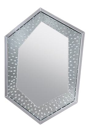 Benzara Faux Crystal Accented Wooden Frame WallDecor in Hexagonal Shape, Clear BM195978 Clear Mirror, Glass, Faux Crystals and Composite Wood BM195978