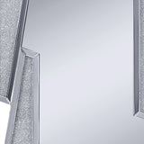 Benzara Mirrored Wooden Frame Accent Wall Decor with Four L Shaped Borders, Silver BM195979 Silver Mirror, Glass, Faux Crystals and Composite Wood BM195979