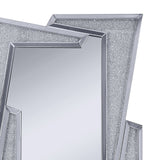 Benzara Mirrored Wooden Frame Accent Wall Decor with Four L Shaped Borders, Silver BM195979 Silver Mirror, Glass, Faux Crystals and Composite Wood BM195979