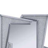 Benzara Mirrored Wooden Frame Accent Wall Decor with Four L Shaped Borders, Silver BM195979 Silver Mirror, Glass, Faux Crystals and Composite Wood BM195979