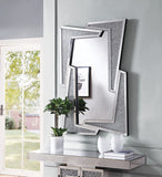 Benzara Mirrored Wooden Frame Accent Wall Decor with Four L Shaped Borders, Silver BM195979 Silver Mirror, Glass, Faux Crystals and Composite Wood BM195979