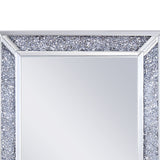 Benzara Rectangular Faux Crystal Inlaid Mirrored WallDecor with Wooden Backing, Clear BM195980 Clear Mirror, Glass, Faux Crystals and Composite Wood BM195980