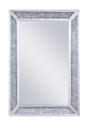 Benzara Rectangular Faux Crystal Inlaid Mirrored WallDecor with Wooden Backing, Clear BM195980 Clear Mirror, Glass, Faux Crystals and Composite Wood BM195980