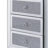 Benzara 3 Drawer Wooden Nightstand with Mirror Trim and Faux Crystal Inlay, Silver BM195985 Silver Mirror, Glass, Faux Crystals and Composite Wood BM195985