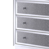 Benzara Three Drawers Wooden Cabinet with Mirrored Paneling and Faux Crystal Inlay, Clear BM195986 Clear Mirror, Glass, Faux Crystals and Composite Wood BM195986