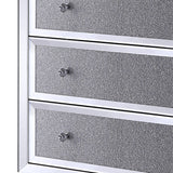 Benzara Three Drawers Wooden Cabinet with Mirrored Paneling and Faux Crystal Inlay, Clear BM195986 Clear Mirror, Glass, Faux Crystals and Composite Wood BM195986