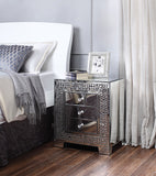 Benzara Faux Crystal Inlaid Wooden Nightstand with Three Spacious Drawers, Clear and Black BM195987 Clear and Black Mirror, Composite Wood and Faux Crystals BM195987