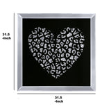 Benzara decorative Wood and Mirror Heart Wall Art, Black and Clear BM196000 Black and Clear Mirror, Glass, Faux Crystals and Composite Wood BM196000