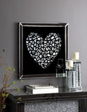 Benzara decorative Wood and Mirror Heart Wall Art, Black and Clear BM196000 Black and Clear Mirror, Glass, Faux Crystals and Composite Wood BM196000