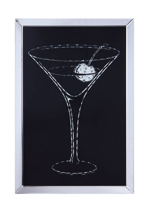 Benzara Wood and Mirror Martini Glass Wall Art, Clear and Black BM196002 Black and Clear Mirror, Glass, Faux Crystals and Composite Wood BM196002