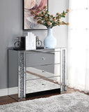 Benzara Wood and Mirror Cabinet with Three Drawers, Clear BM196005 Clear Mirror, Glass, Faux Crystals and Composite Wood BM196005