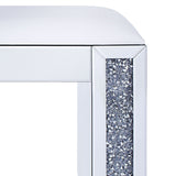 Benzara Wood and Mirror Vanity Stool with Leatherette Upholstered Seat, White and Clear BM196010 White and Clear Glass, Faux Crystals,Faux Leather & Composite Wood BM196010