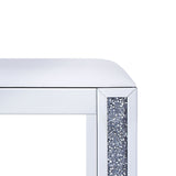 Benzara Wood and Mirror Vanity Stool with Leatherette Upholstered Seat, White and Clear BM196010 White and Clear Glass, Faux Crystals,Faux Leather & Composite Wood BM196010