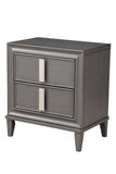 Benzara Wooden Nightstand With Two Drawers and Tapered Legs, Gray and White BM196017 Brown and Gray Pine, poplar solids, Mindy Veneer BM196017