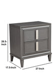 Benzara Wooden Nightstand With Two Drawers and Tapered Legs, Gray and White BM196017 Brown and Gray Pine, poplar solids, Mindy Veneer BM196017