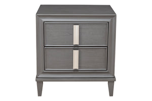 Benzara Wooden Nightstand With Two Drawers and Tapered Legs, Gray and White BM196017 Brown and Gray Pine, poplar solids, Mindy Veneer BM196017