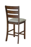 Benzara Wooden Pub Height Chairs With Slatted Back and Footrest, Set of Two, Brown and Gray BM196018 Brown and White Rubber Wood, Acacia Solids, MDF and Faux Leather BM196018