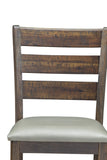 Benzara Wooden Pub Height Chairs With Slatted Back and Footrest, Set of Two, Brown and Gray BM196018 Brown and White Rubber Wood, Acacia Solids, MDF and Faux Leather BM196018