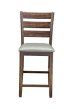 Wooden Pub Height Chairs With Slatted Back and Footrest, Set of Two, Brown and Gray