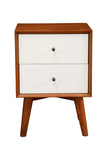 Stylish Wooden Nightstand With Two Drawers and Flared Legs, Brown and White